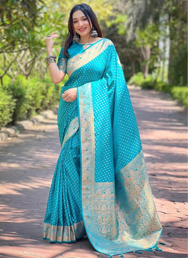 Banarasi Silk Sky Blue Traditional Wear Weaving Saree